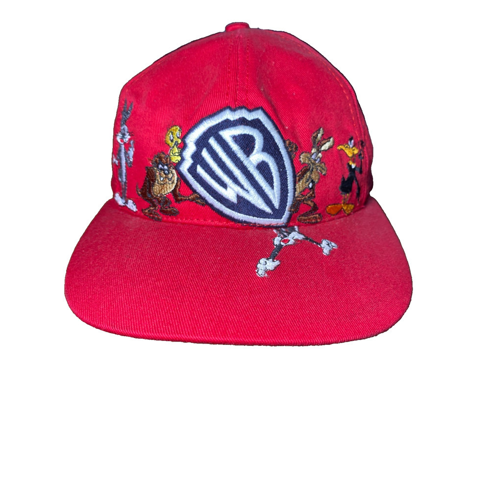 Vintage Warner Bros Looney Tunes Snapback Hat Red Embroidered Kids Cap